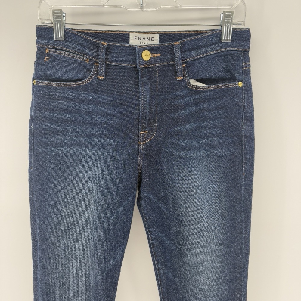 FRAME Le High Straight Jeans Women's 28X27 Woodson Dark Wash Stretch Denim USA - Picture 2 of 12